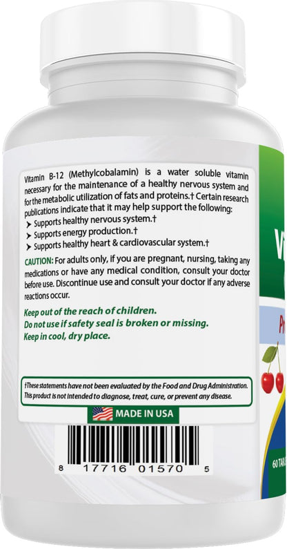 Best Naturals Vitamin B-12 as Methylcobalamin (Methyl B12) - 6000 mcg, 60 Tablets