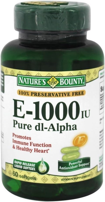 Nature's Bounty Vitamin E 1000 IU Softgels, 60 Softgels (Pack of 2)