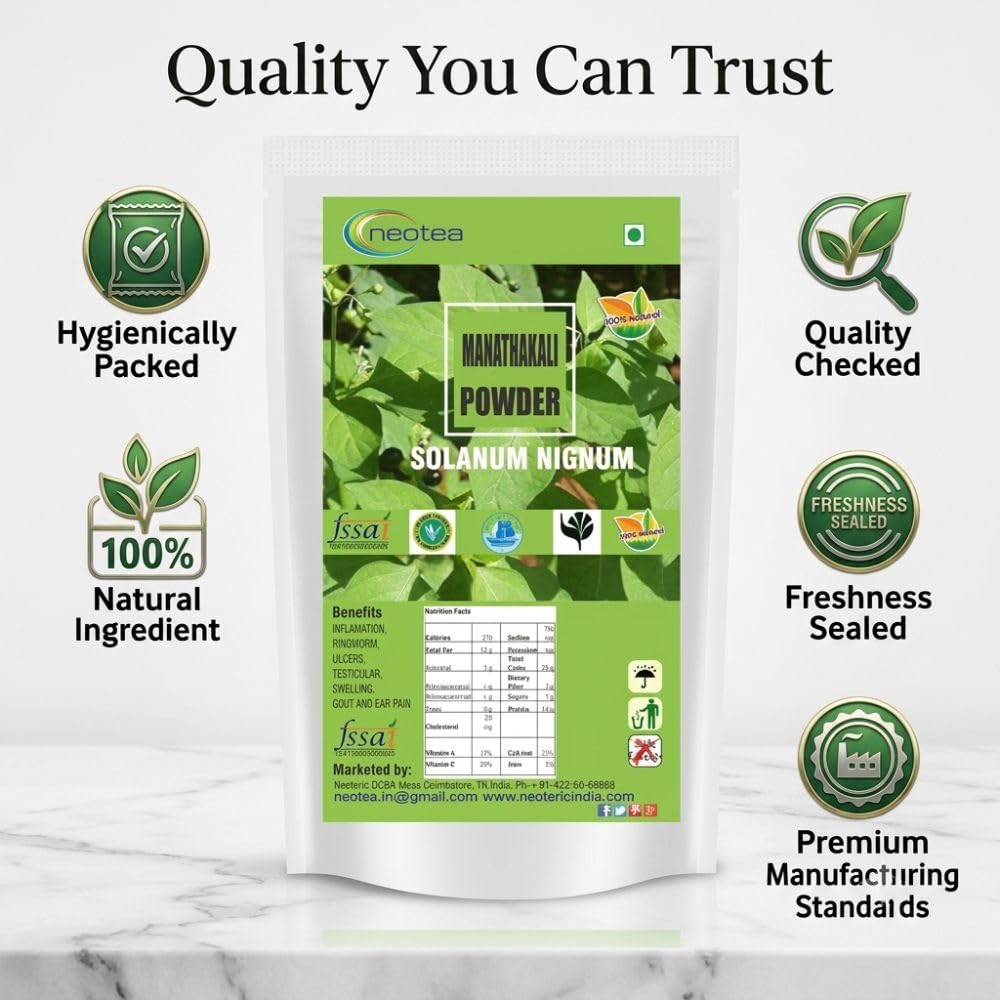 Neotea Manathakkali Leaf Powder (Solanum Nigrum) - 100% Pure Herbal Supplement, 300g - görsel 5