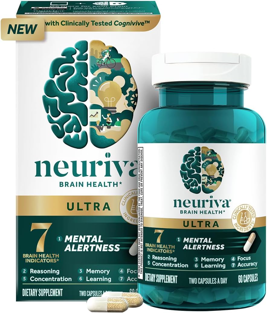 NEURIVA Ultra Decaf Brain Supplement – Clinically Tested Nootropic for Memory, Focus and Concentration – 60 Capsules (2-Pack) - görsel 2