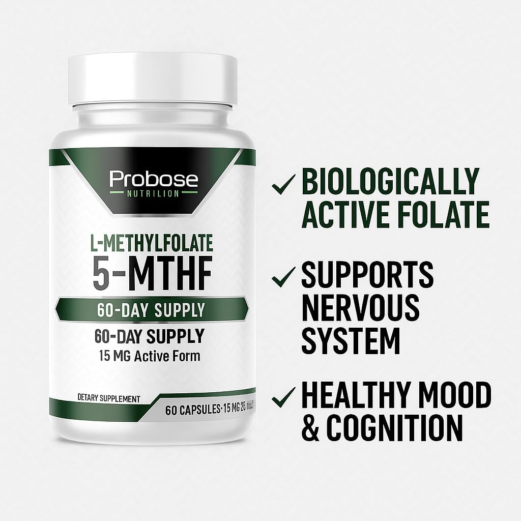 Probase Nutrition Professional Strength L-Methyl Folate 15mg - Active 5-MTHF Form - 60 Capsules - görsel 6