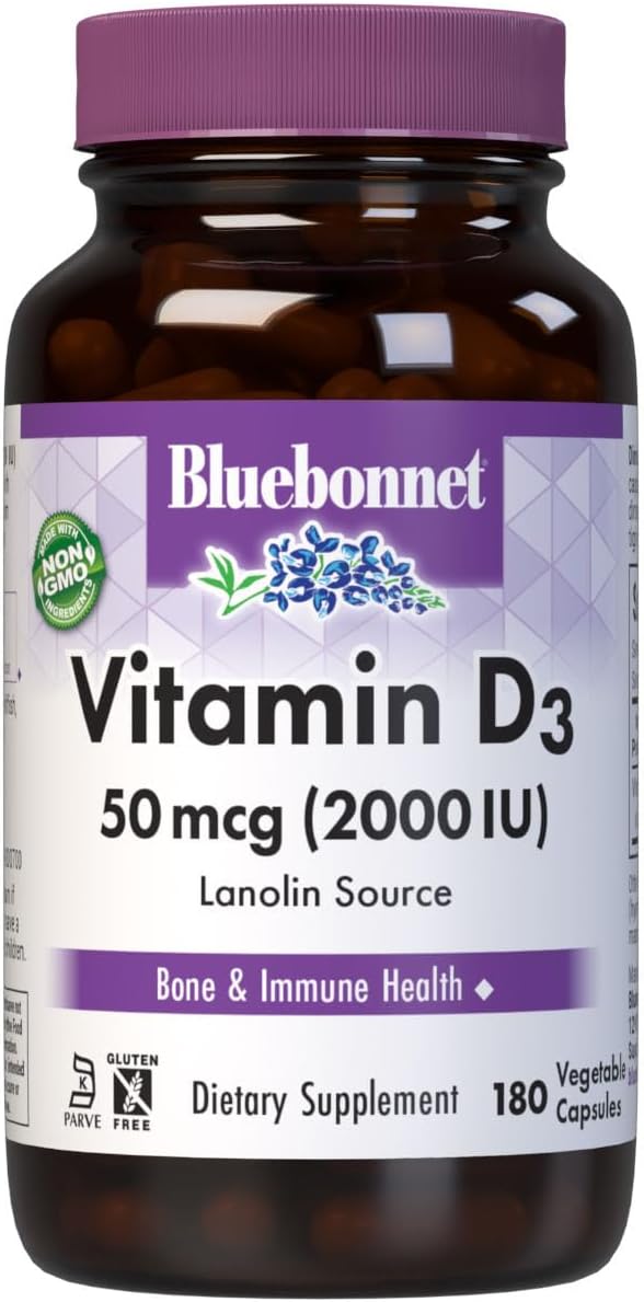 Bluebonnet Nutrition Vitamin D3 2000 IU Vegetable Capsules, 180 Capsules - görsel 1