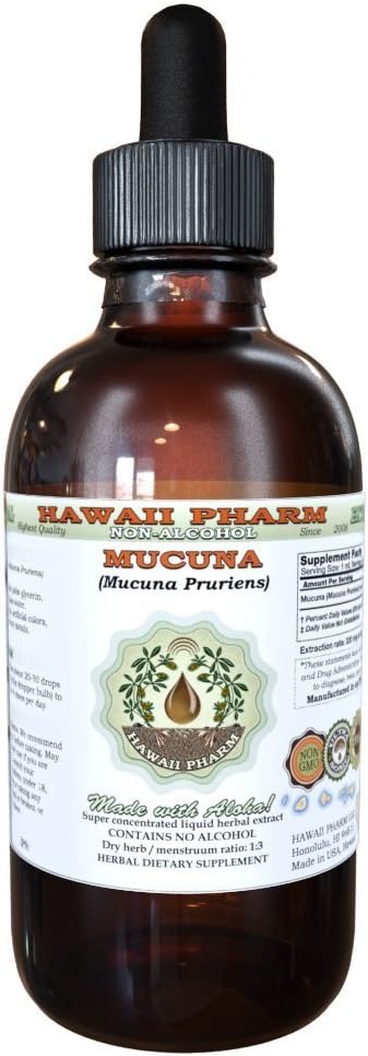 Hawaii Pharm Mucuna Pruriens Alcohol-Free Liquid Extract - Professional Grade Glycerite, 2x946 ml