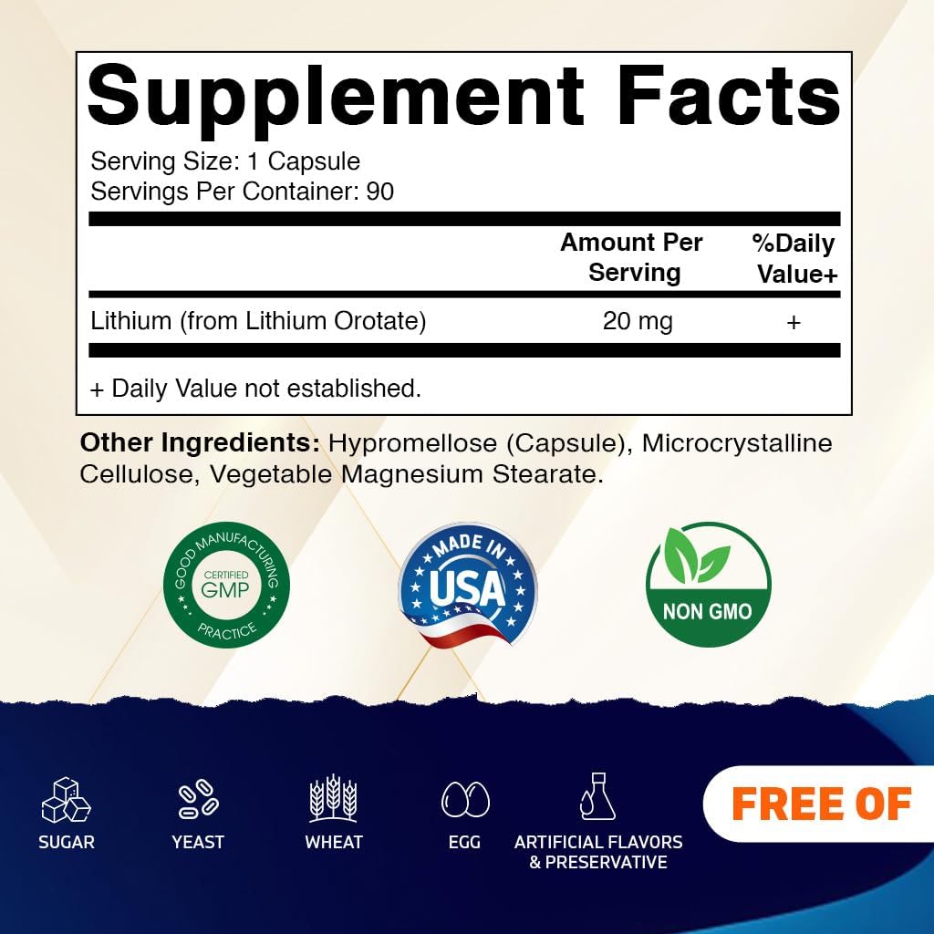 Vitamatic Lithium Orotate 20 mg, 90 Vegetable Capsules - Non-GMO, Gluten-free - görsel 2