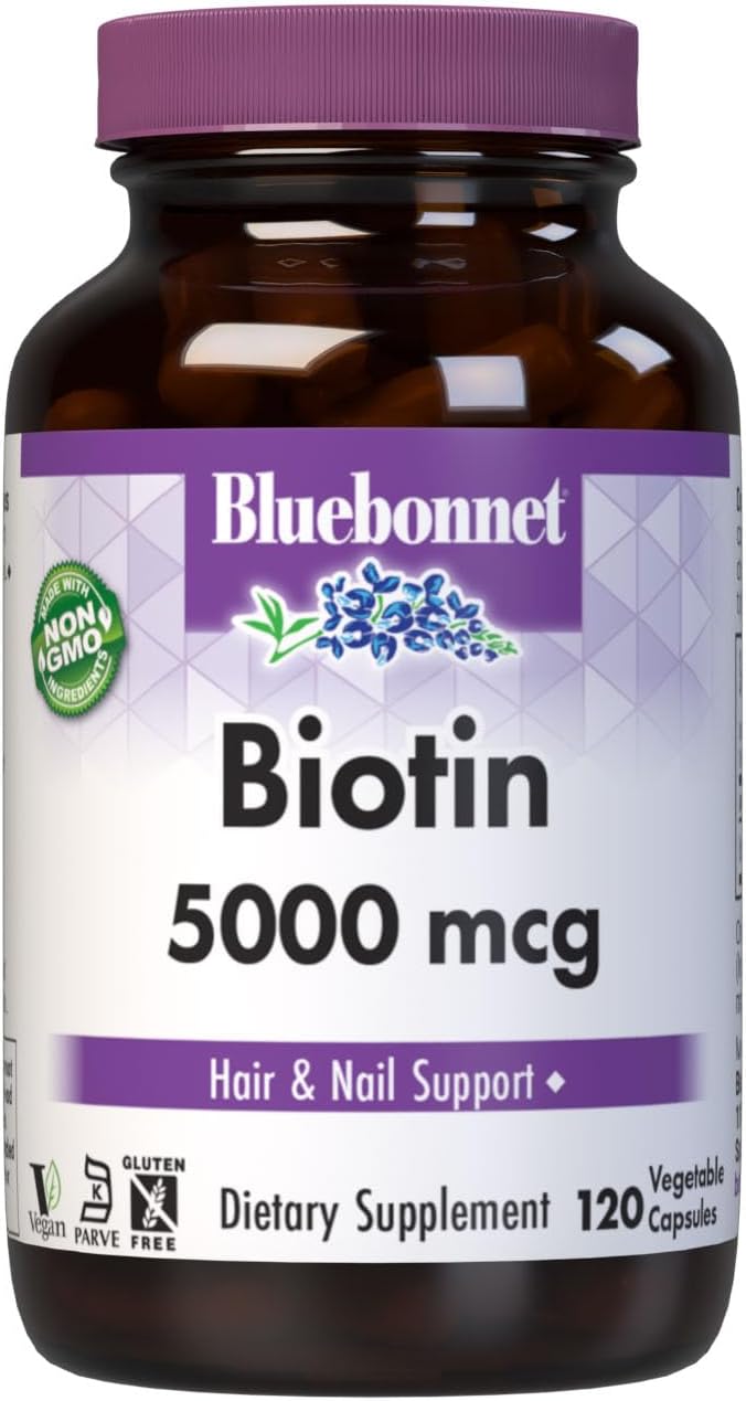 Bluebonnet Nutrition Biotin 5000 mcg, Hair & Nail Maintenance, 120 Vegetable Capsules - görsel 1