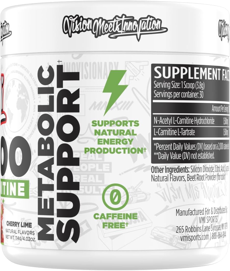 VMI Sports L-Carnitine 3000 Powder – 3000 mg, Cherry & Lime Flavour, 30 Servings - görsel 3