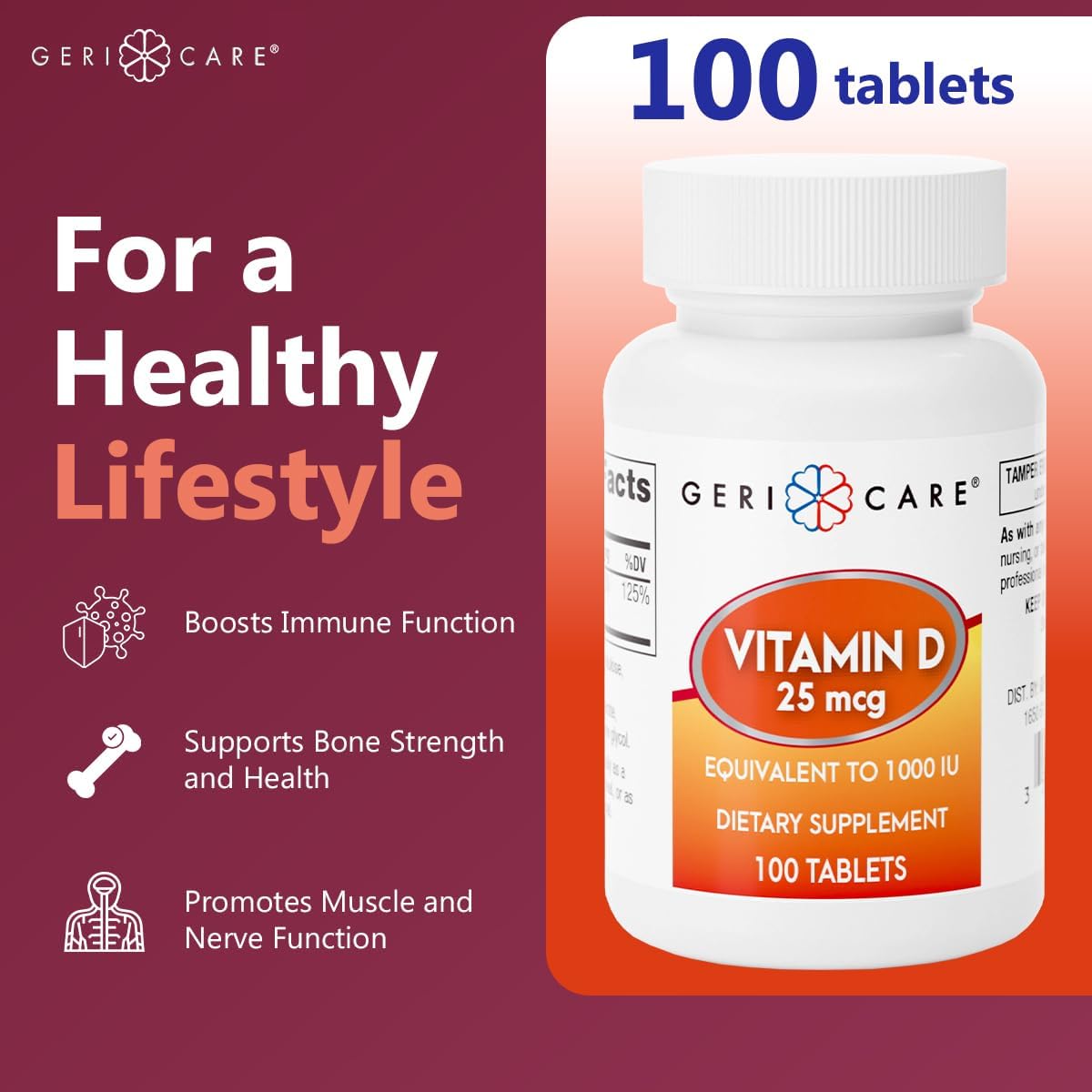 GeriCare Vitamin D 25mcg Tablets, Contributes to Normal Bone Health & Immune Function, Food Supplement, 100 Tablets - görsel 4