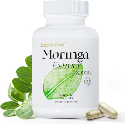 HyberVive Moringa Pure Capsules 800mg – Vegan, Non-GMO, Gluten-free – 60 Capsules