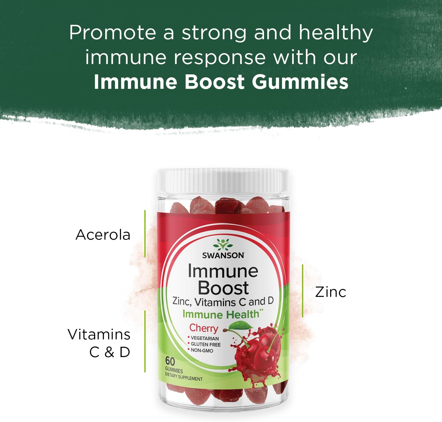 Swanson Immune Boost Gummies with Acerola, Zinc, and Vitamin C & D - Cherry, 60 Gummies - görsel 2