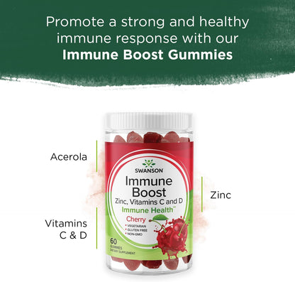 Swanson Immune Boost Gummies with Acerola, Zinc, and Vitamin C & D - Cherry, 60 Gummies