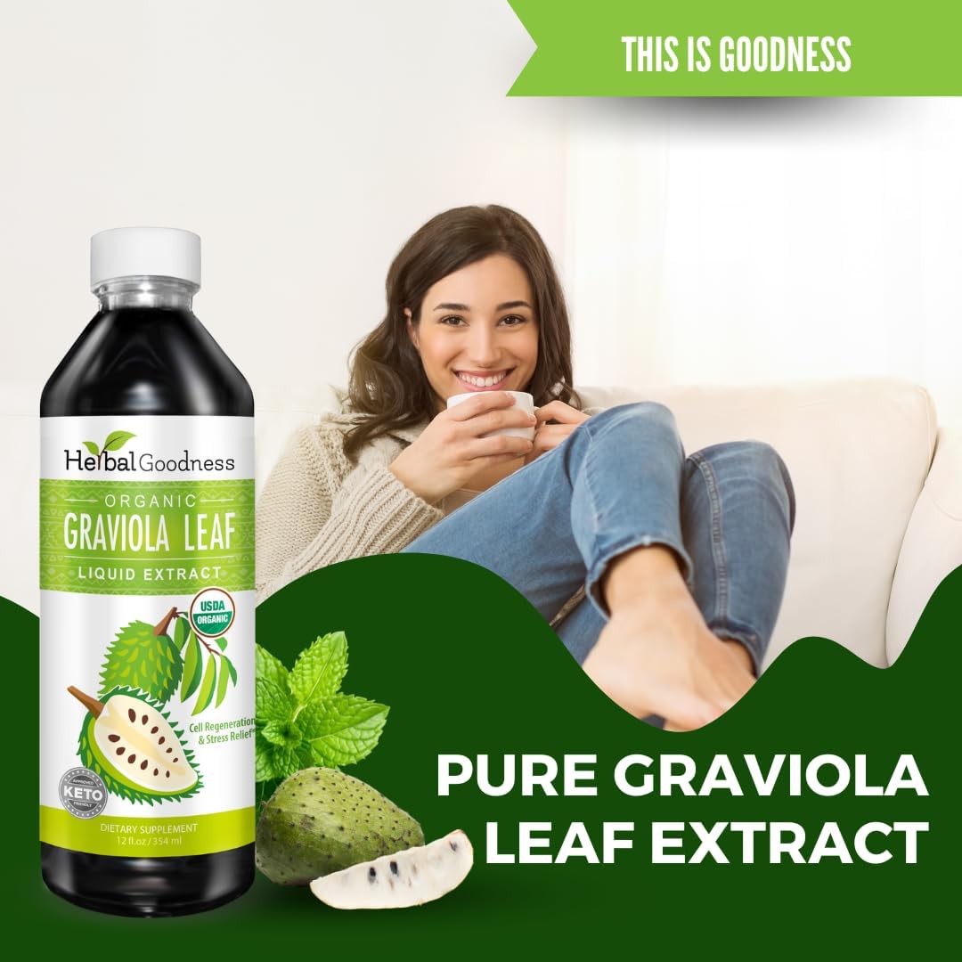 Herbal Goodness Soursop Graviola Liquid Drops - 15X Strength Organic Guanábana Extract - Vegan, Non-GM, Alcohol-Free, 355 ml - görsel 3