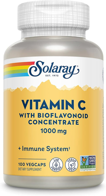 SOLARAY Vitamin C 1000mg with Bioflavonoids, Rose Hips & Acerola Cherry - Immune Function Supplement, Vegan, Non-GMO, 100 VegCaps