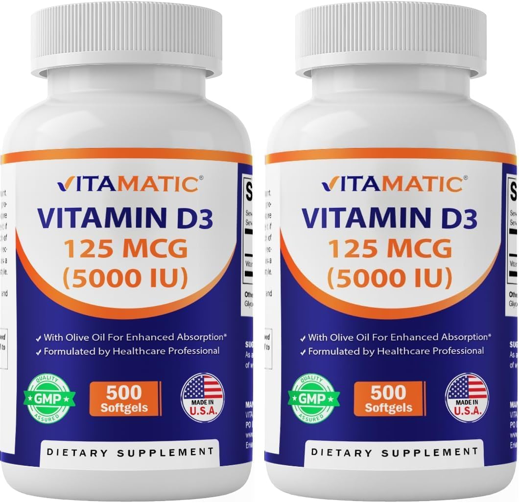 Vitamatic Vitamin D3 5000 IU (125 mcg) – 500 Mini Softgels with Olive Oil – Non-GMO & Gluten-Free – Supports Bone, Muscle and Immune Health - görsel 10