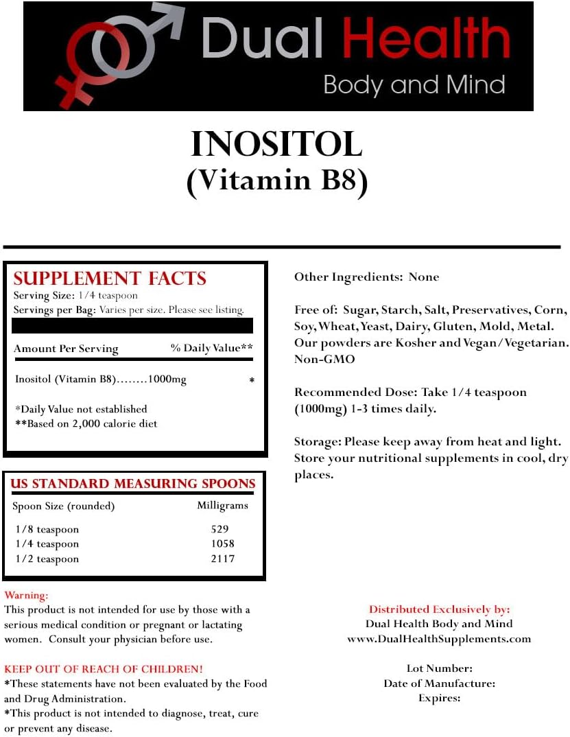 Dual Health Body & Mind Inositol Powder (227 g) - Pure Vitamin B8, 1000mg per Serving - görsel 2