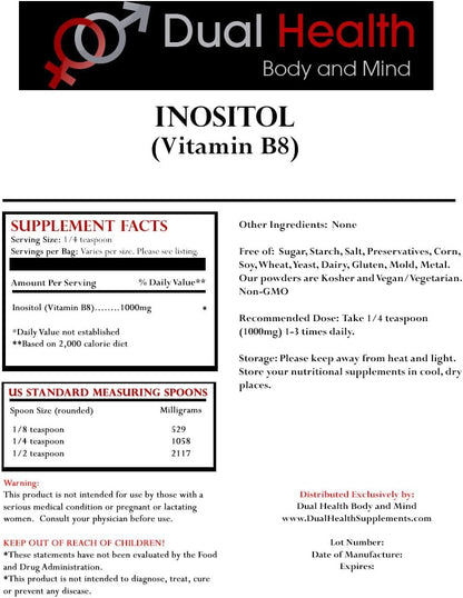 Dual Health Body & Mind Inositol Powder (227 g) - Pure Vitamin B8, 1000mg per Serving