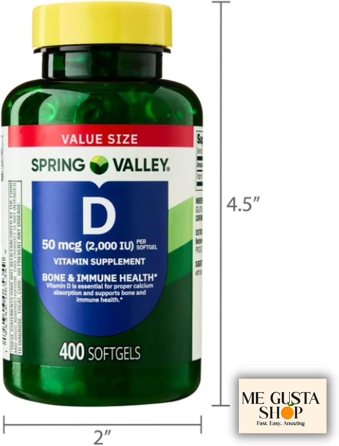 Spring Valley Vitamin D Supplement Softgels, 50 µg (2,000 IU), 400 Count - görsel 7