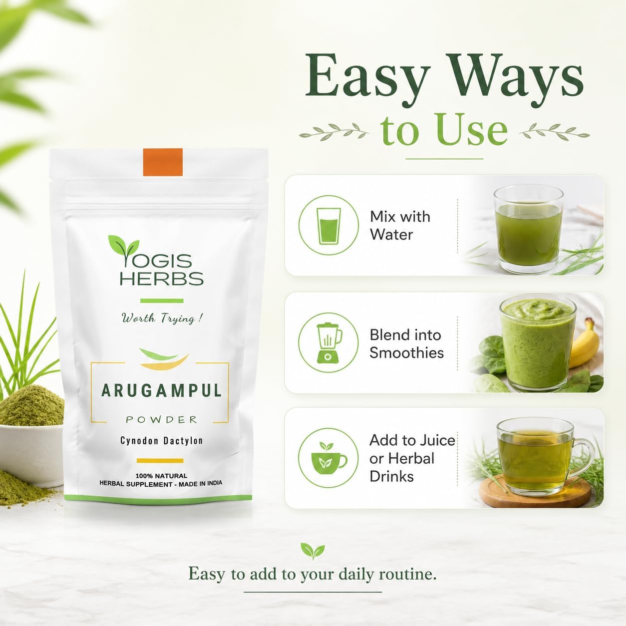 YOGIS HERBS Arugampul Powder – Traditional Tamil Herbal Supplement – Hand-Cleaned, Stone-Ground, Single-Ingredient - görsel 5