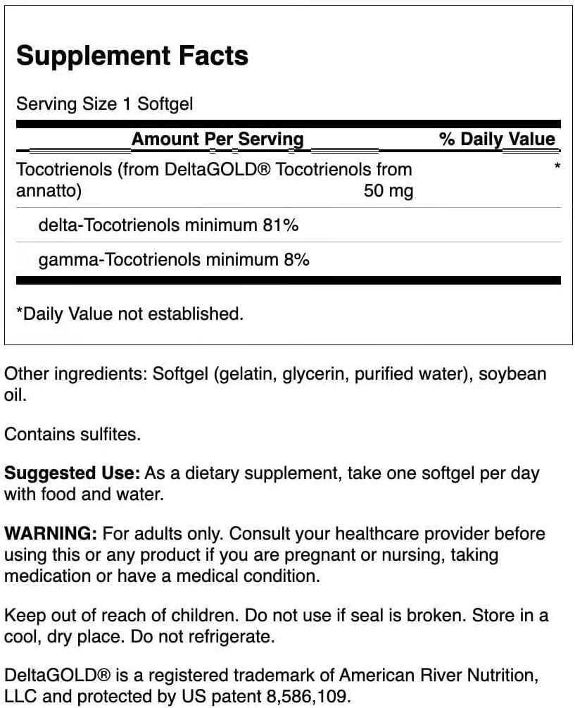 Swanson Deltagold Tocotrienols - Annatto & Vitamin E Tocotrienols - 99% Tocopherol Free (60 Soft gel capsules, 50mg Each) (2 Pack) - görsel 2