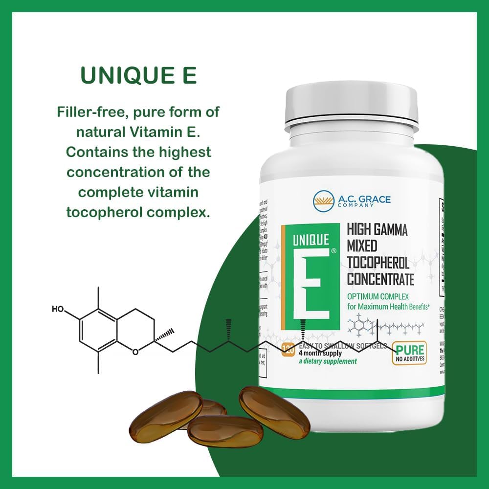 UNIQUE E Mixed Tocopherols - 120 Soft Gels, Natural Vitamin E Food Supplement - görsel 2