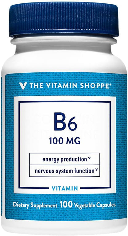 The Vitamin Shoppe Vitamin B6 100mg – Pyridoxine Food Supplement for Energy Metabolism and Brain Support
