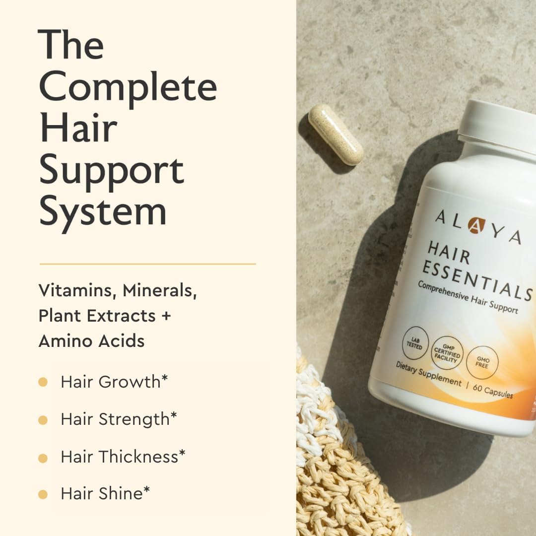 Alaya Hair Essentials - Hair Supplement with Biotin, Keratin, Folate, Vitamin B12, B6 - Laboratory Tested - Gluten-Free - 30 Day Supply - görsel 2