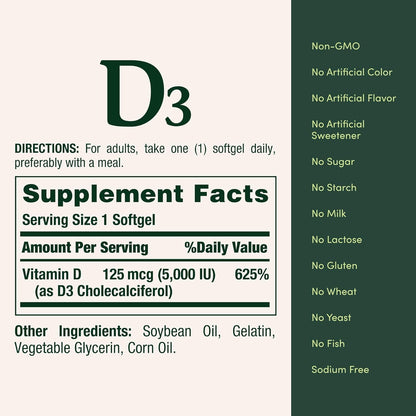 Nature's Bounty Vitamin D3 2000 IU Softgels, 150 Softgels (Pack of 4)