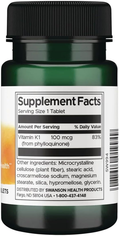 Swanson Vitamin K-1 100 mcg 100 Tabs (Pack of 2)