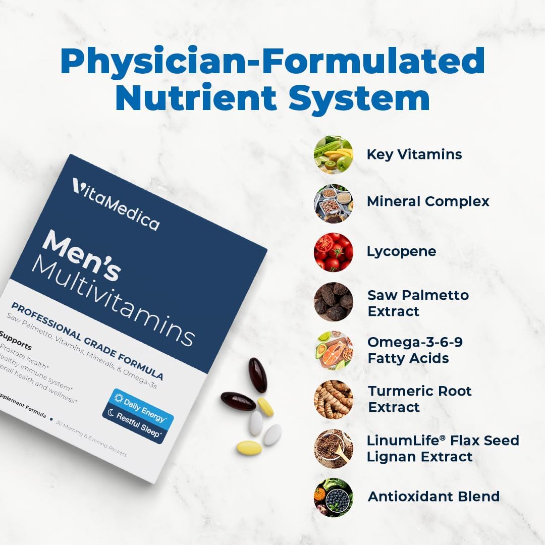 VitaMedica Men’s Multivitamin with Prostate Health Support – Vitamins, Minerals, Omega-3s, and Saw Palmetto – 30 Daily Packs - görsel 2