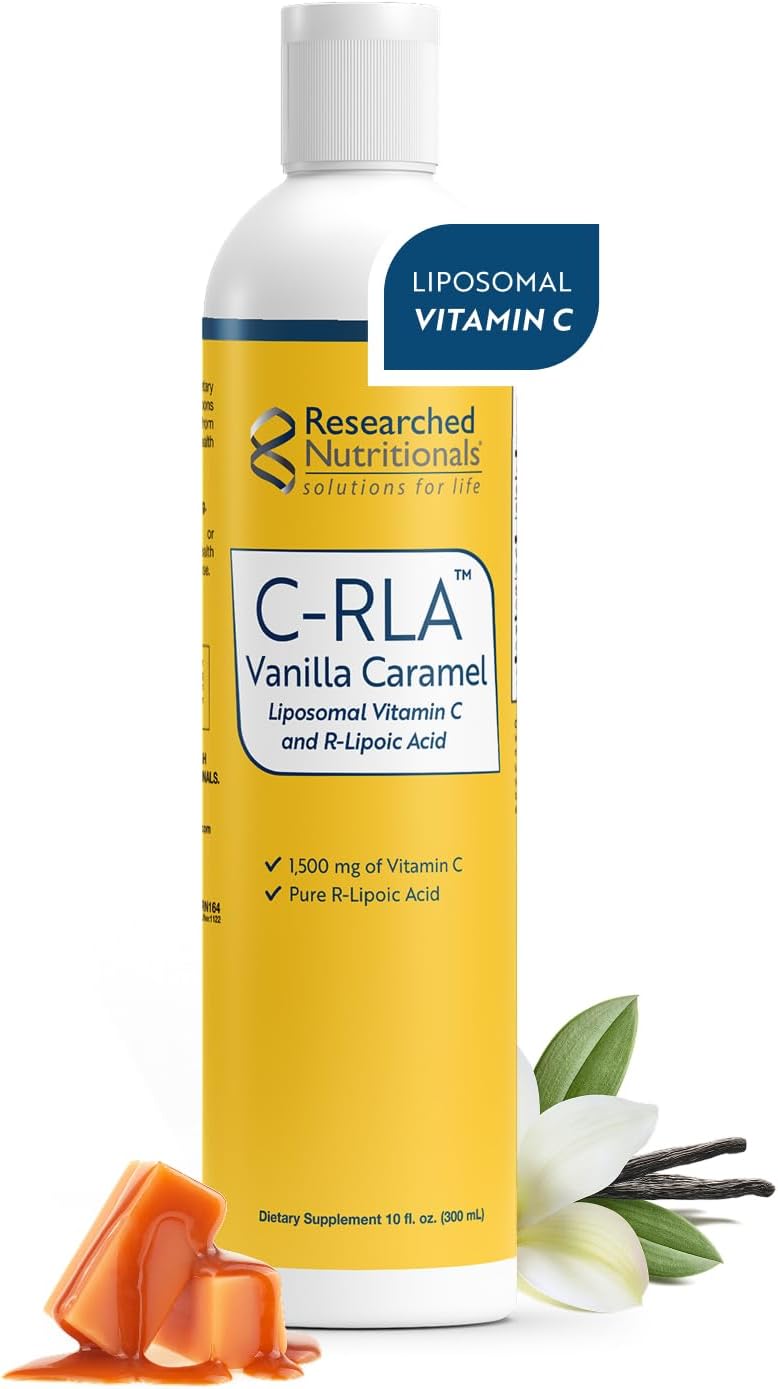 Researched Nutritionals C-RLA Liposomal Vitamin C with R Lipoic Acid, Vanilla Caramel (296 ml) – Image 1
