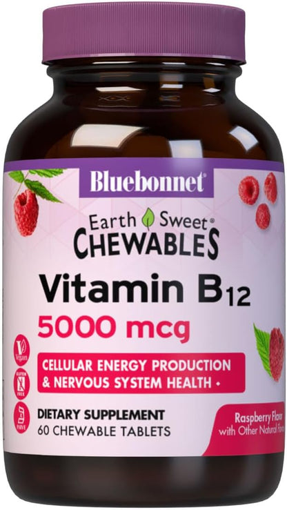 BlueBonnet Nutrition Earth Sweet Vitamin B12 5000 mcg Chewable Tablets, 60 Count
