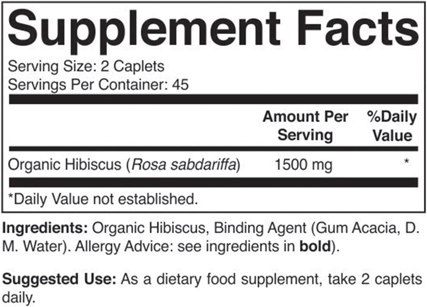 Organic Hibiscus 1500mg, 45 Servings, Vegetarian, Gluten-free, 90 Vegetarian Tablets - görsel 3