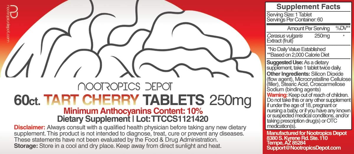 Nootropics Depot Tart Cherry Extract Tablets – 250mg (60 Count) - görsel 2