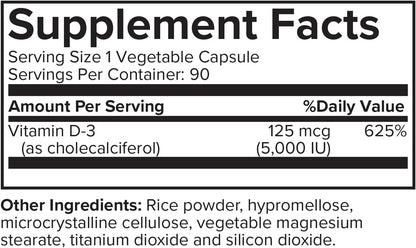 Portions Master Vitamin D3 5000 IU - Bone, Immune & Psychological Function Support (90 Soft gel capsule Capsules)