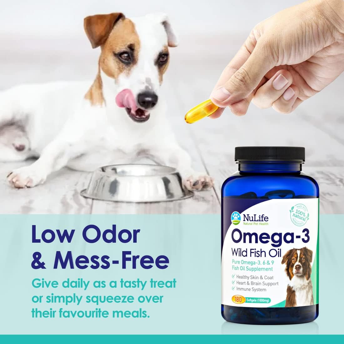 NuLife Natural Pet Health Pure Omega-3 Fish Oil for Dogs, 180 Capsules - görsel 7
