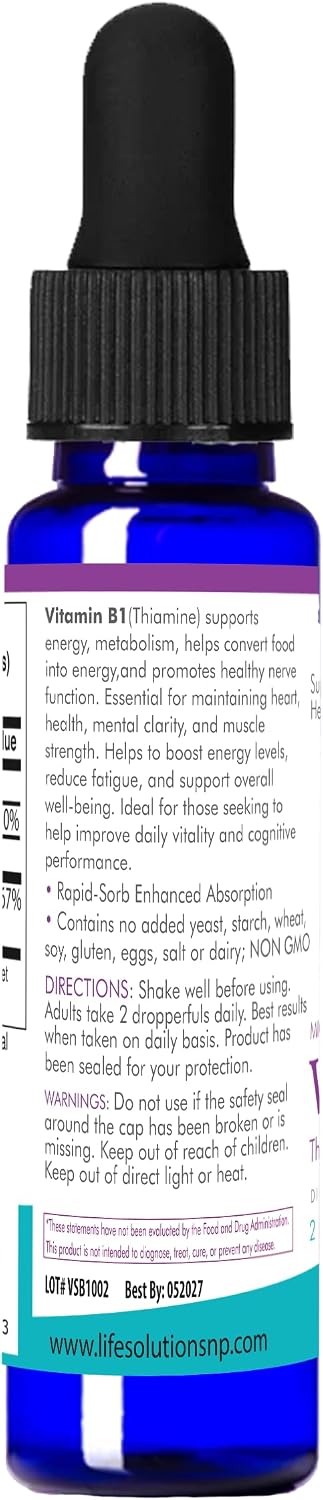 Life Solutions Vitamin B1 (Thiamine) Liquid Supplement – 2 oz Dropper for Energy & Nervous System Support - görsel 5