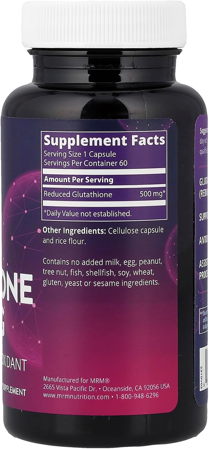MRM Nutrition Reduced Glutathione Capsules - 500mg Food Supplement - 60 Servings - görsel 2