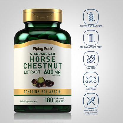 Piping Rock Horse Chestnut Extract Supplement | 180 Capsules | with Aescin and Calendula | Non-GM, Gluten-free