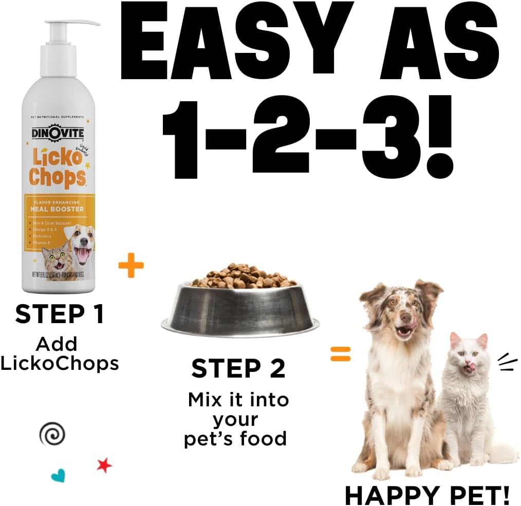 Dinovite Lickochops for Dogs & Cats - Omega-6, Omega-3, Probiotics & Vitamin E Supplement, 473 ml with Pump - görsel 7