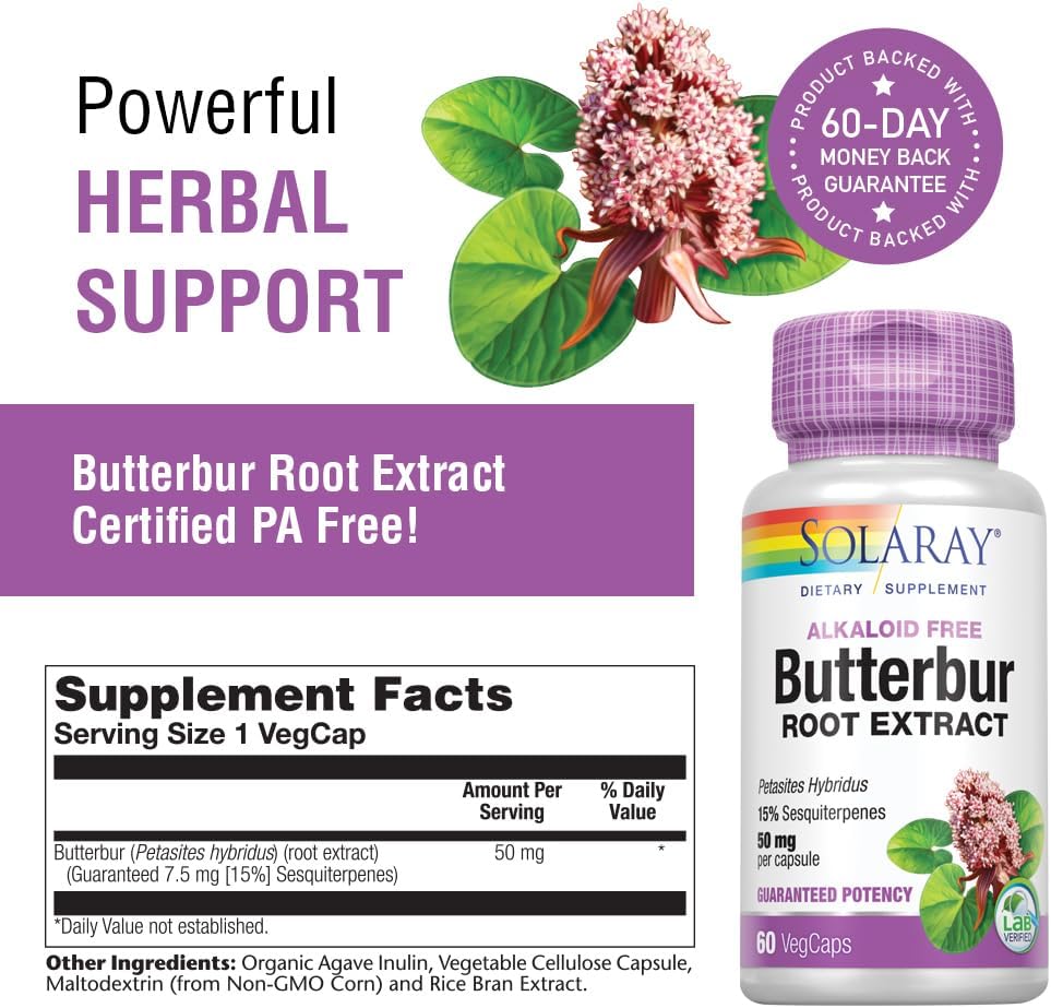 Solaray Butterbur Root Extract 50 mg Supplement – Vegan, Non-GMO, 60 Veg Caps - görsel 2