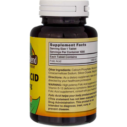 Nature's Blend Folic Acid 1000 mcg - 1000 Tablets (Pack of 3)