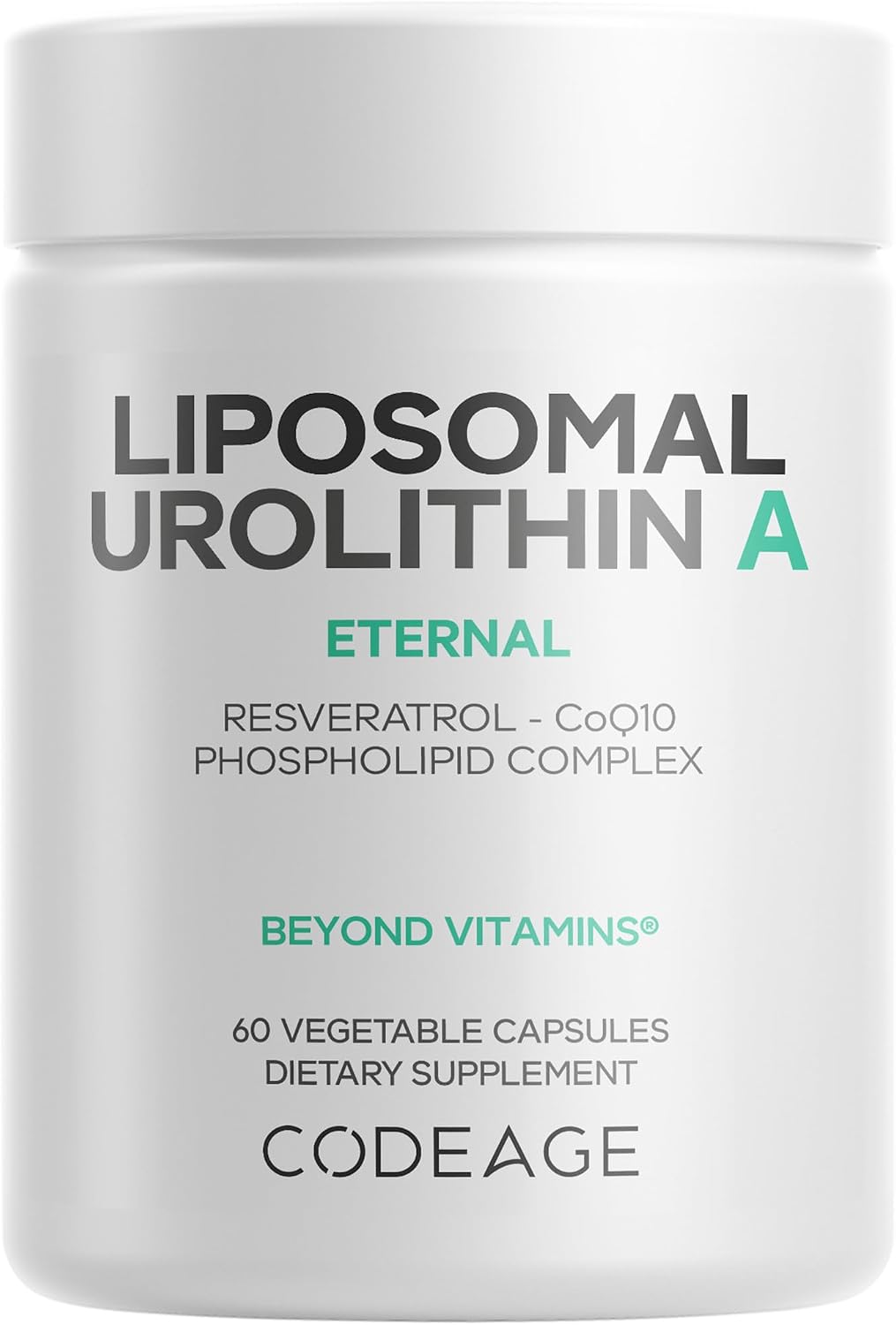 Codeage Liposomal Urolithin A Supplement 500mg Per Serving + Resveratrol, Betaine, CoQ10, Ellagitannins - A New Frontier Beyond NADH, NMN, NAD, NR, and PQQ Vitamins - Bio-available - 60 Capsules - görsel 1