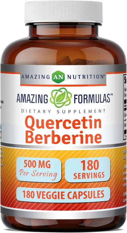 Amazing Formulae Quercetin Berberine - 250mg Berberine and 250mg Quercetin, 180 Vegetable Capsules | Non-GMO | Gluten-Free | Made in the USA | Suitable for Vegetarians