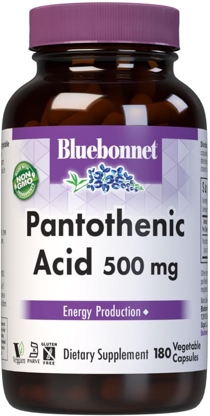 Bluebonnet Pantothenic Acid 500 mg, 180 Vegetable Capsules
