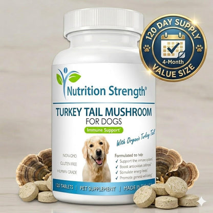 Nutrition Strength Organic Turkey Tail Mushroom for Dogs - 500mg Immune Support - 120 Chewable Tablets