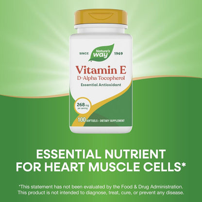 Nature's Way Vitamin E - D-Alpha Tocopherol - 268 mg (400 IU) - 100 Softgels