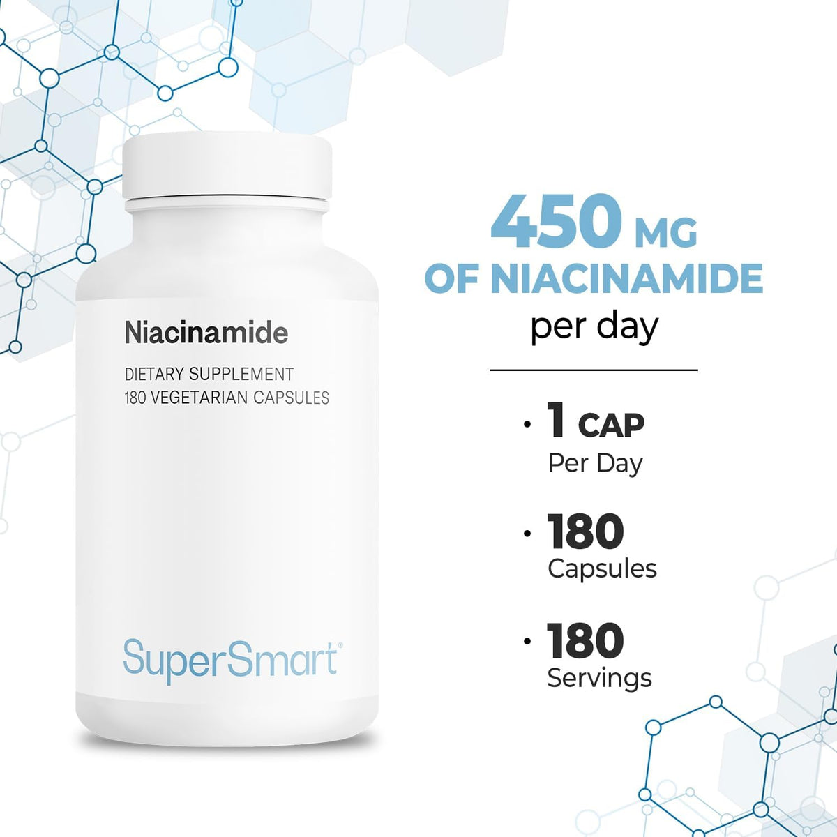 Supersmart - Niacinamide Supplement 2000mg per Day (Nicotinamide) - Flush Free Vitamin B3 Niacin | Non-GMO & Gluten-free - 180 Vegetarian Capsules - görsel 5