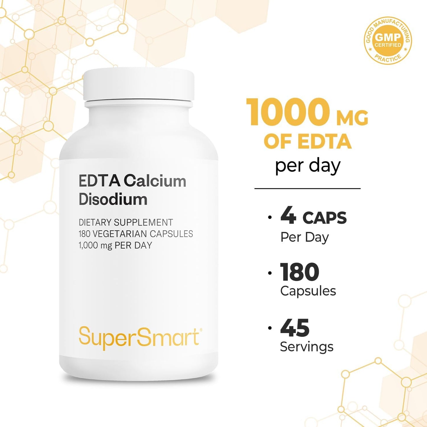Supersmart - EDTA 1000mg per Day - Calcium Disodium EDTA Supplement - 180 Vegetarian Capsules - görsel 5