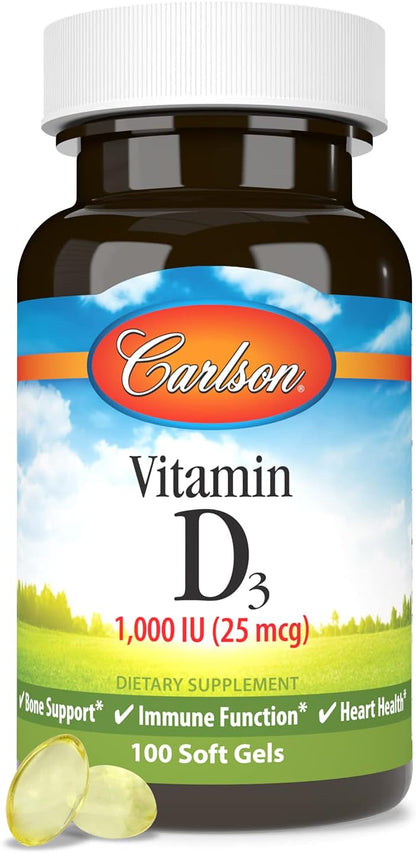 Carlson Vitamin D3 1000 IU (25 mcg) Softgels - 100 Count