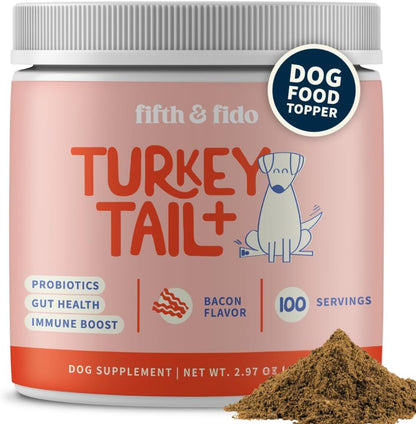 Fifth & Fido Turkey Tail Mushroom for Dogs – Immune Support & Lump Support with Probiotics – Dog Food Topper, 30 Servings
