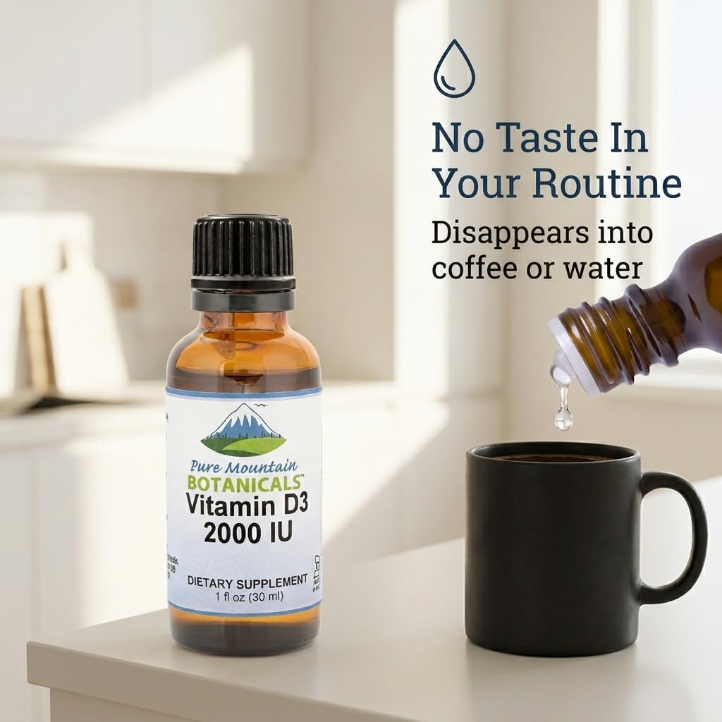 Pure Mountain Botanicals Liquid Vitamin D Drops - 2000 IU D3 in MCT Oil - Non-GMO, Kosher, 177 Servings - görsel 3